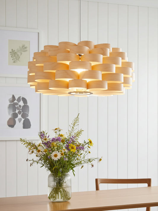 L09B, 60–70 cm handgemachte Pendelleuchte aus Birkenfurnier