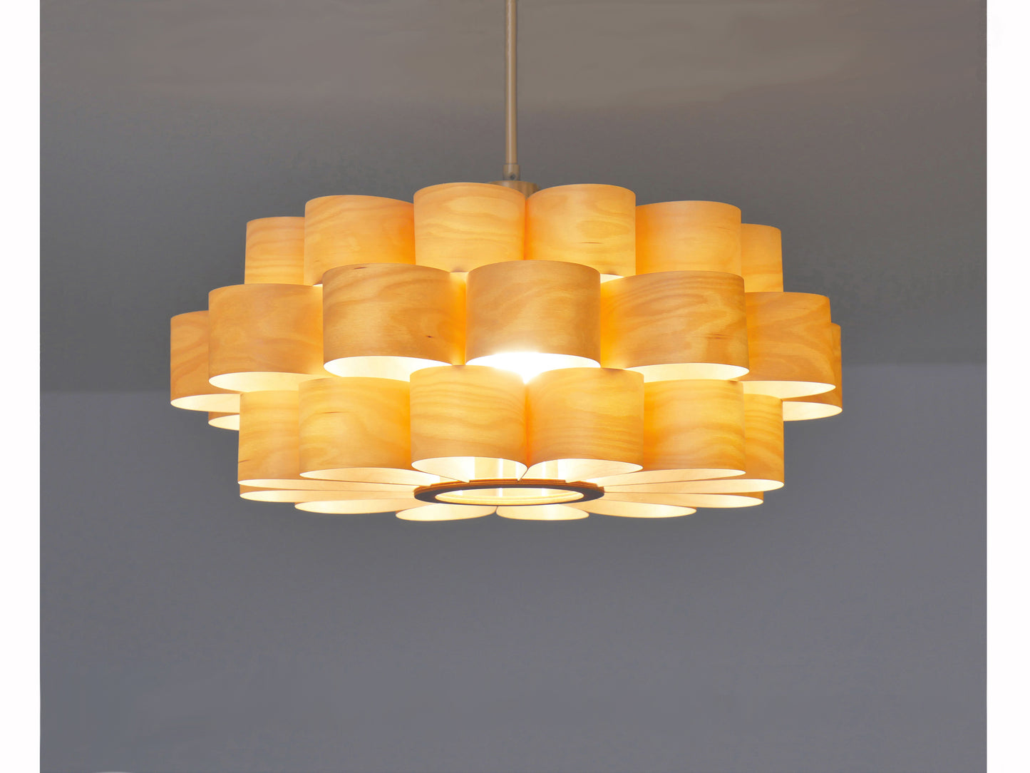 L10B, 60-70cm handgefertigte Hängelampe aus Birkenfurnier