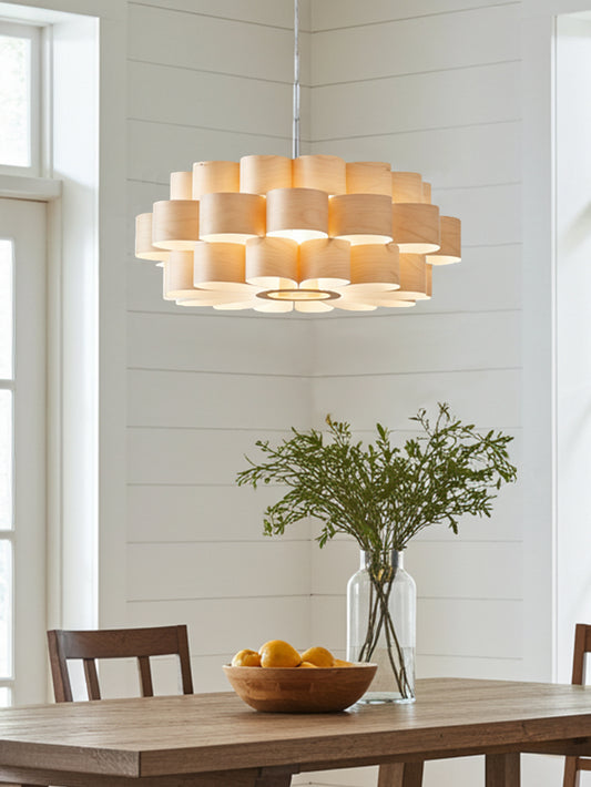 L10B, 60-70cm handgefertigte Hängelampe aus Birkenfurnier