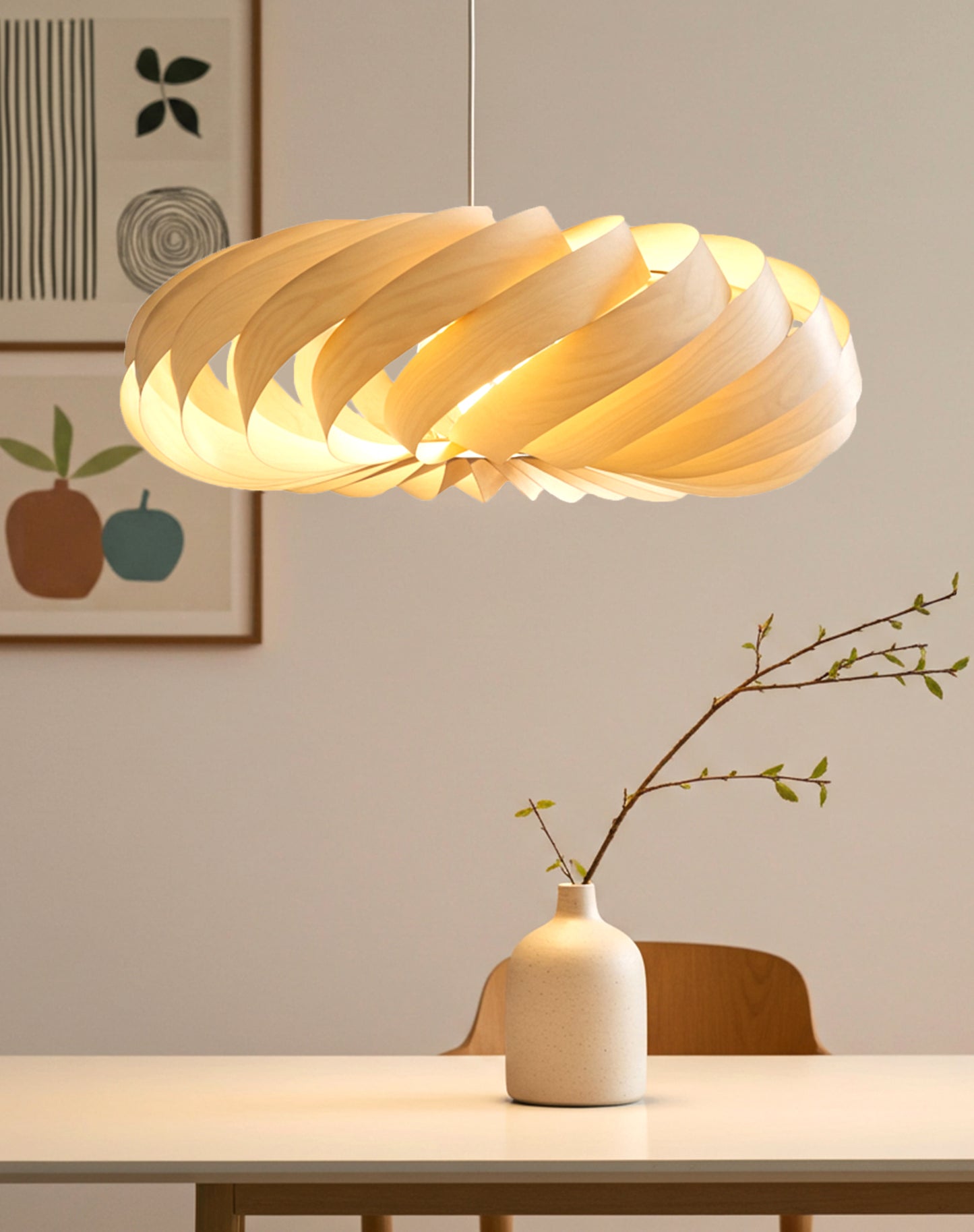 L14B, 80cm handgefertigte Hängeleuchte aus Birkenfurnier