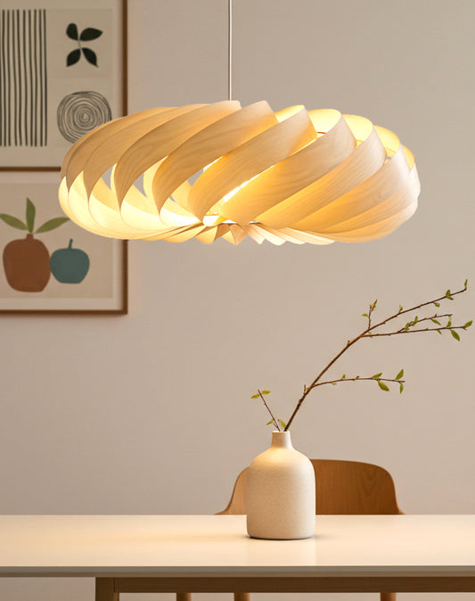L14B, 80cm handgefertigte Hängeleuchte aus Birkenfurnier