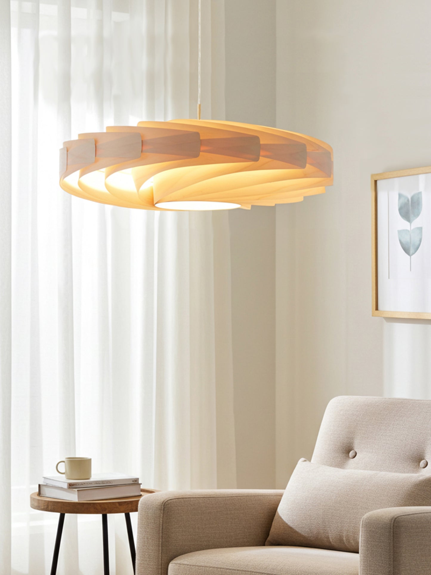 L21B, 60-80cm Handgefertigte Hängelampe aus Birkenfurnier