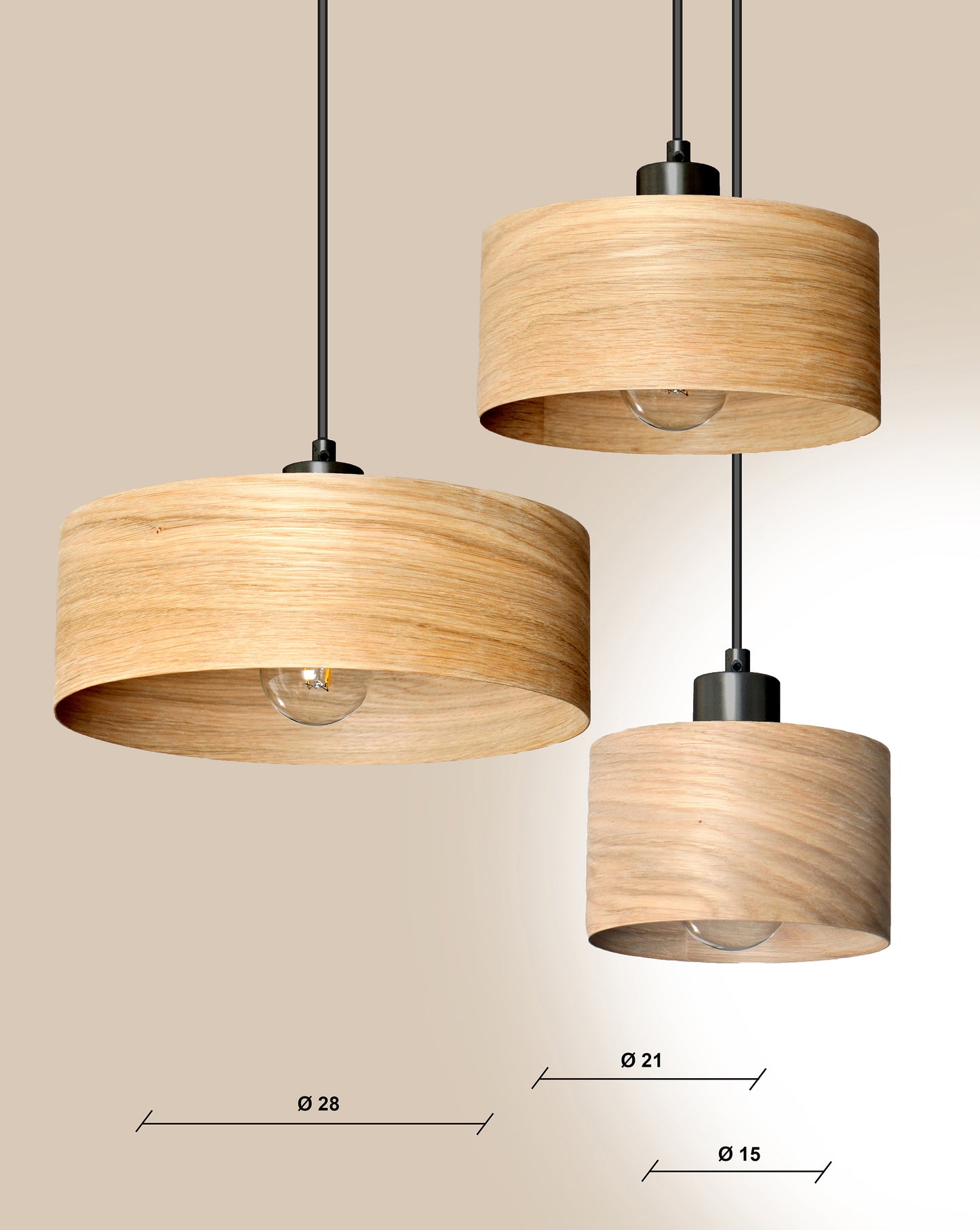 L06B, 60-70cm Handgefertigte Pendelleuchte aus Birkenfurnier