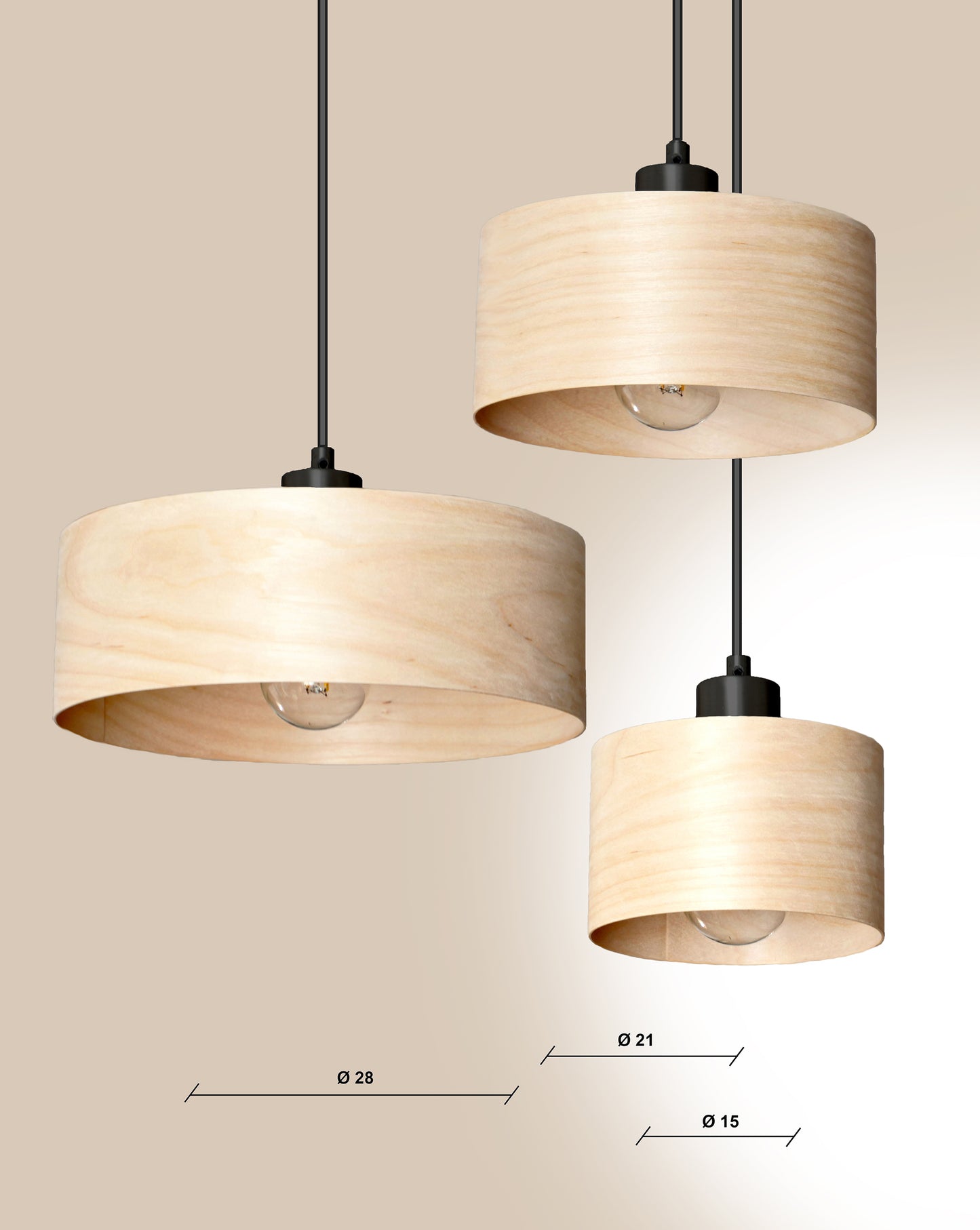 L06B, Suspension artisanale en placage de bouleau, 60-70cm