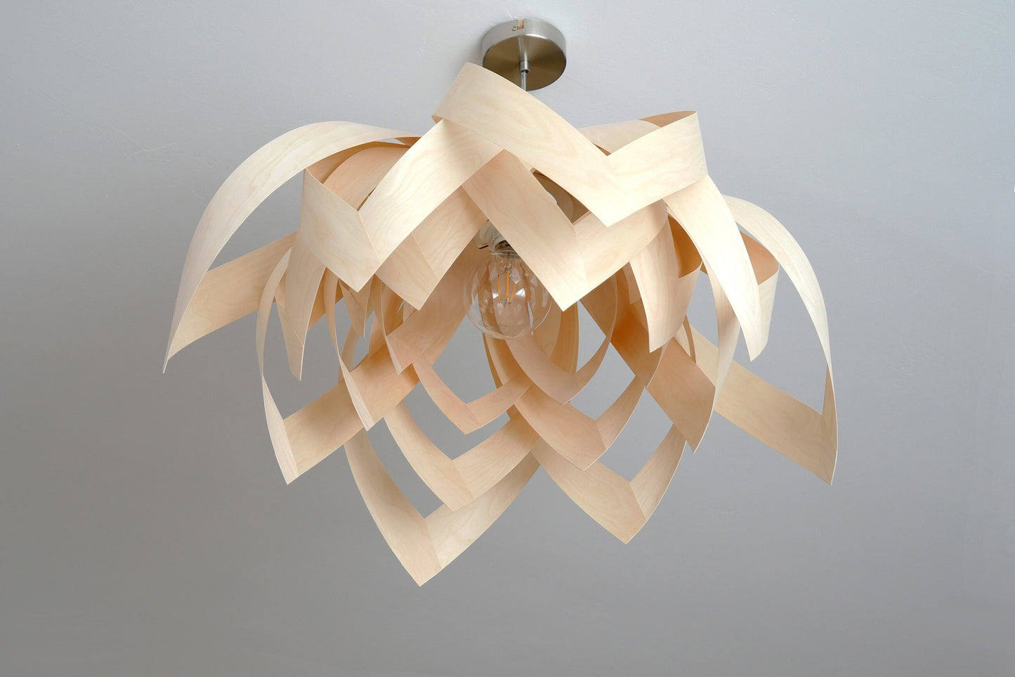 L18B, 70cm Handmade pendant lamp from birch veneer.